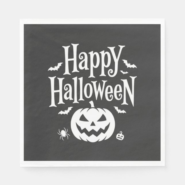 Happy Halloween Pumpkin Bat Spider Design Napkin (Front)