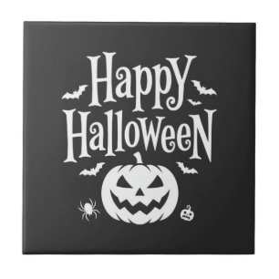 Happy Halloween Pumpkin Bat Spider Design Tile