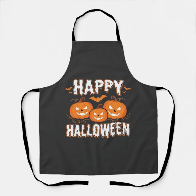 Happy Halloween Pumpkin Bat Vector Apron (Front)