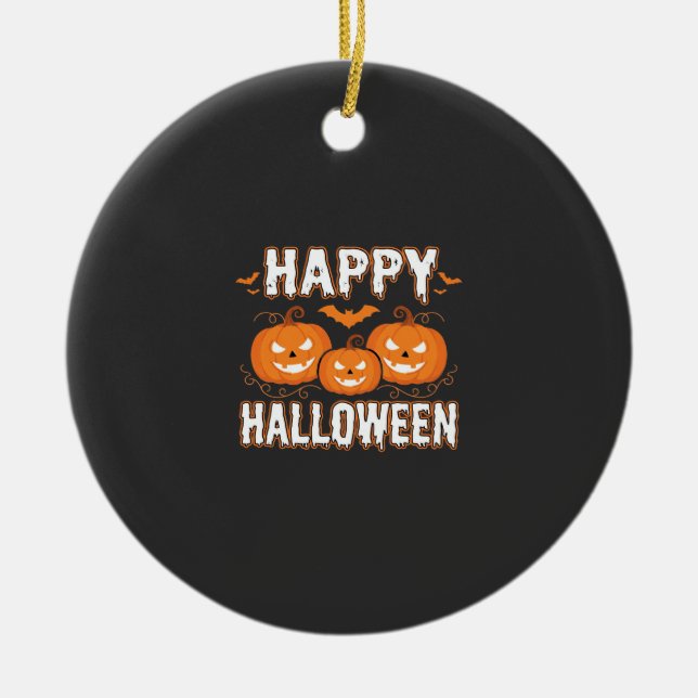 Happy Halloween Pumpkin Bat Vector Ceramic Tree Decoration (Front)