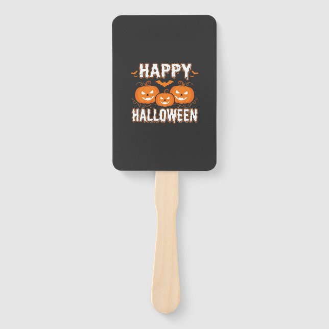 Happy Halloween Pumpkin Bat Vector Hand Fan (Front)