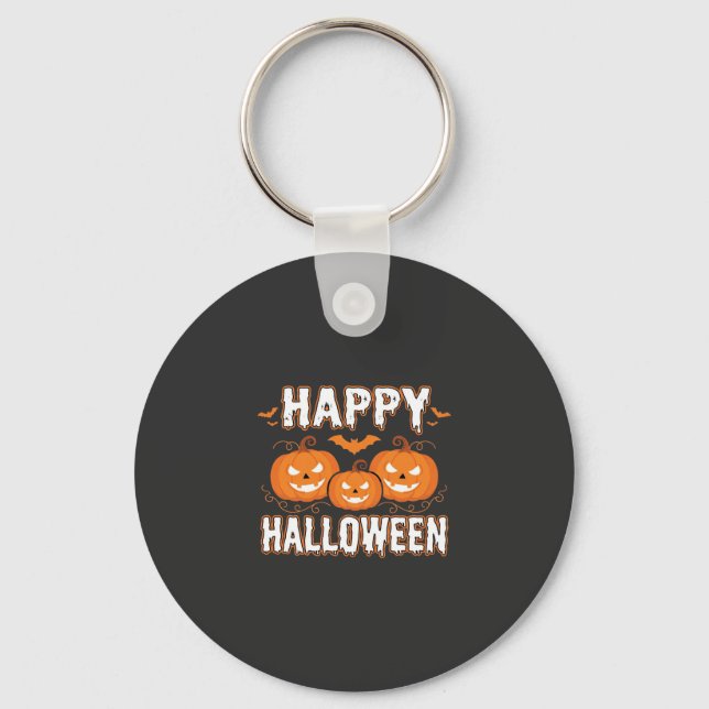 Happy Halloween Pumpkin Bat Vector Key Ring (Front)