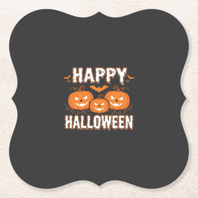 Happy Halloween Pumpkin Bat Vector Paper Coaster (Front)