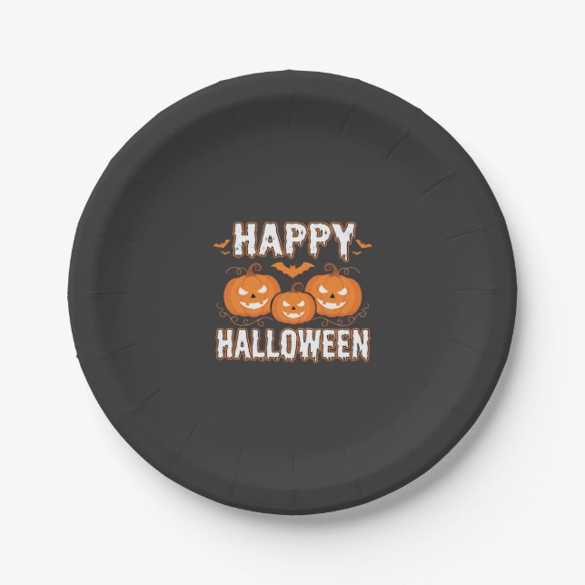 Happy Halloween Pumpkin Bat Vector Paper Plate (Front)