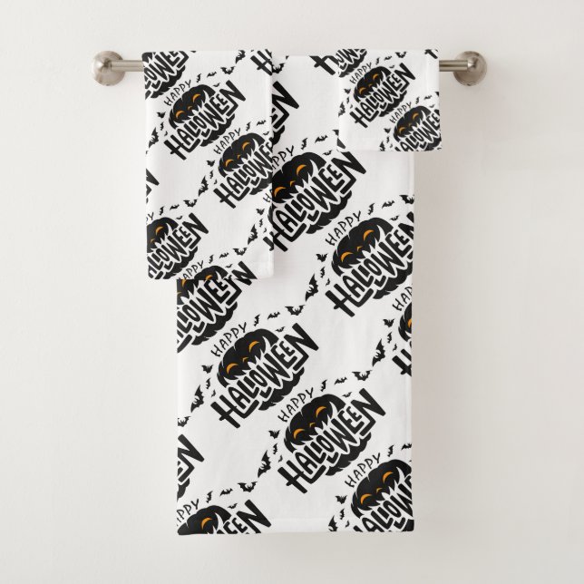 Happy Halloween Pumpkin Bath Towel Set  (Insitu)