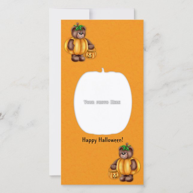 Happy Halloween Pumpkin Bear Photo Card (Front)