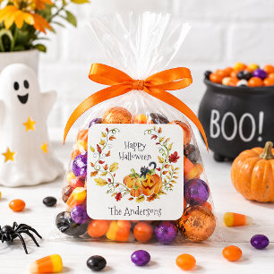 Happy Halloween Pumpkin Black Cat Kids Candy Favou Square Sticker