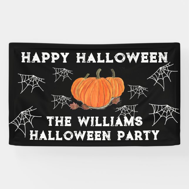 Happy Halloween Pumpkin Cat kids Webs Banner (Horizontal)