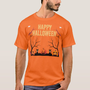 Happy Halloween Pumpkin & Cats Orange T-Shirt