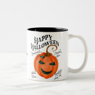 happy halloween pumpkin coffee mug black white