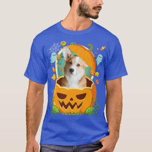 Happy Halloween Pumpkin Corgi Dog Witch Cute Hat L T-Shirt