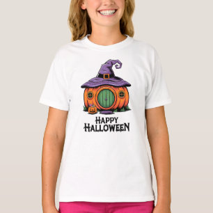 Happy Halloween Pumpkin Cottage & Witch Hat Roof T-Shirt
