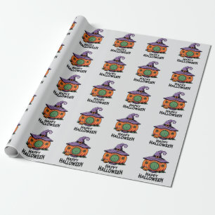 Happy Halloween Pumpkin Cottage & Witch Hat Roof Wrapping Paper