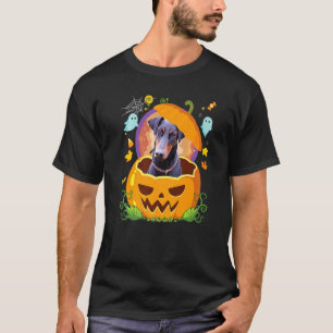 Happy Halloween Pumpkin Doberman Pinscher Dog Witc T-Shirt