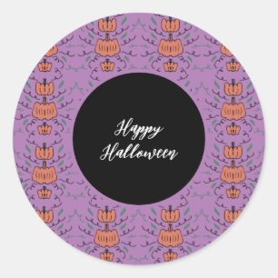 Happy Halloween Pumpkin Doodle Seamless Pattern Classic Round Sticker