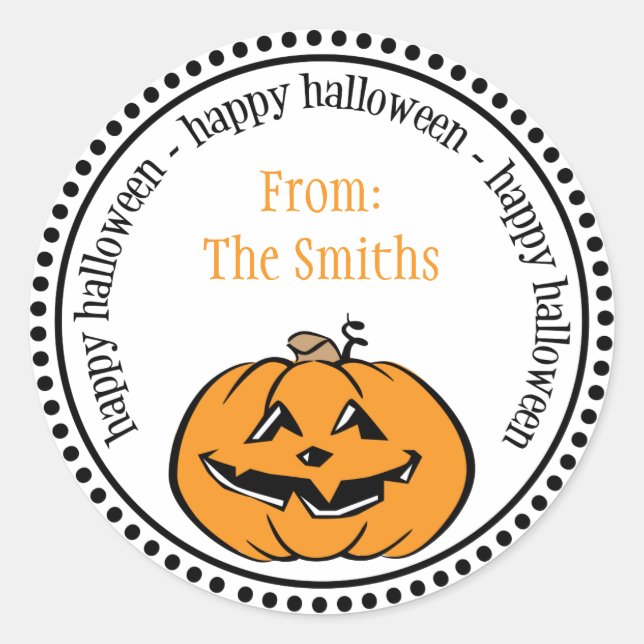 Happy Halloween Pumpkin Dot Circle Labels (Front)