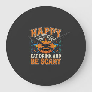 Happy Halloween Pumpkin Eat Drink Be Scary_1 Large Clock