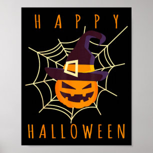Happy halloween pumpkin face jack o lantern cobweb poster