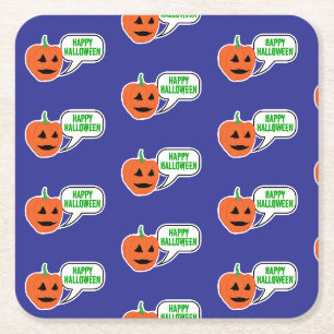 Happy Halloween Pumpkin Face Square Paper Coaster