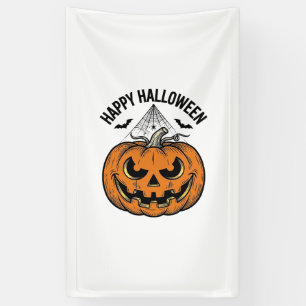 Happy Halloween Pumpkin Face Vintage Vector Design Banner