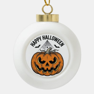 Happy Halloween Pumpkin Face Vintage Vector Design Ceramic Ball Christmas Ornament