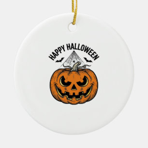 Happy Halloween Pumpkin Face Vintage Vector Design Ceramic Tree Decoration