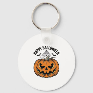 Happy Halloween Pumpkin Face Vintage Vector Design Key Ring