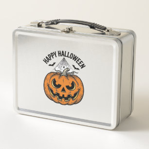 Happy Halloween Pumpkin Face Vintage Vector Design Metal Lunch Box