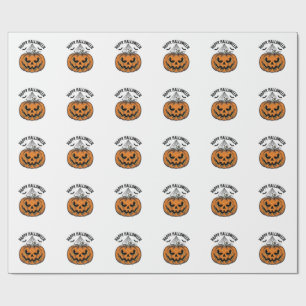 Happy Halloween Pumpkin Face Vintage Vector Design Wrapping Paper