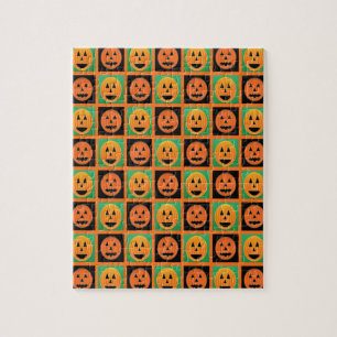 Happy Halloween pumpkin faces Jigsaw Puzzle