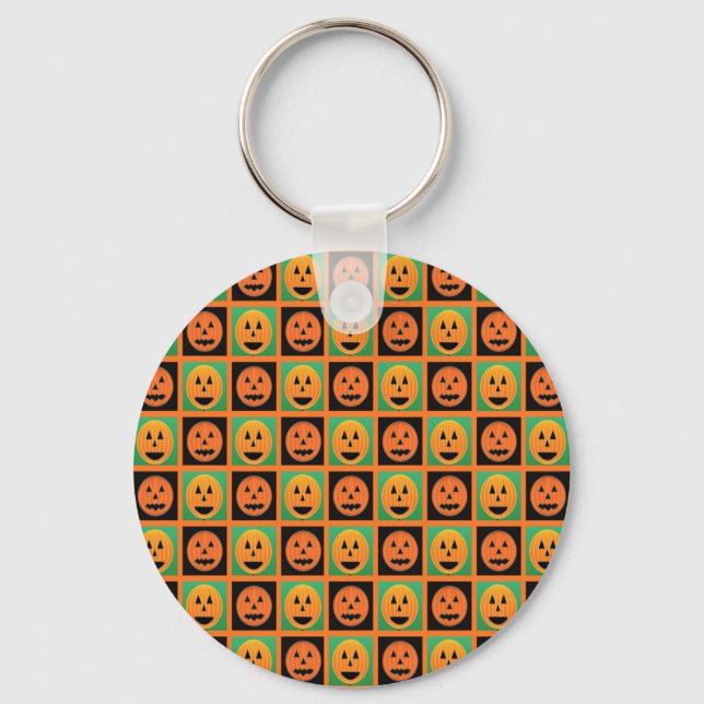 Happy Halloween pumpkin faces Key Ring (Front)