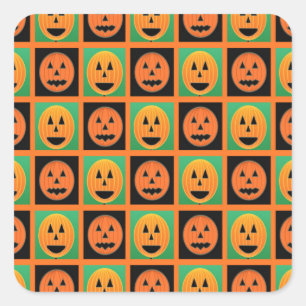 Happy Halloween pumpkin faces Square Sticker