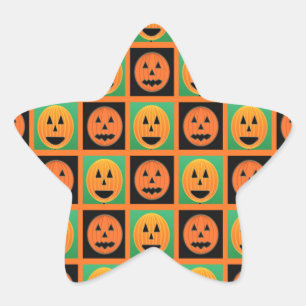 Happy Halloween pumpkin faces Star Sticker