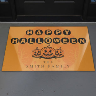Happy Halloween Pumpkin Family Custom Home Doormat