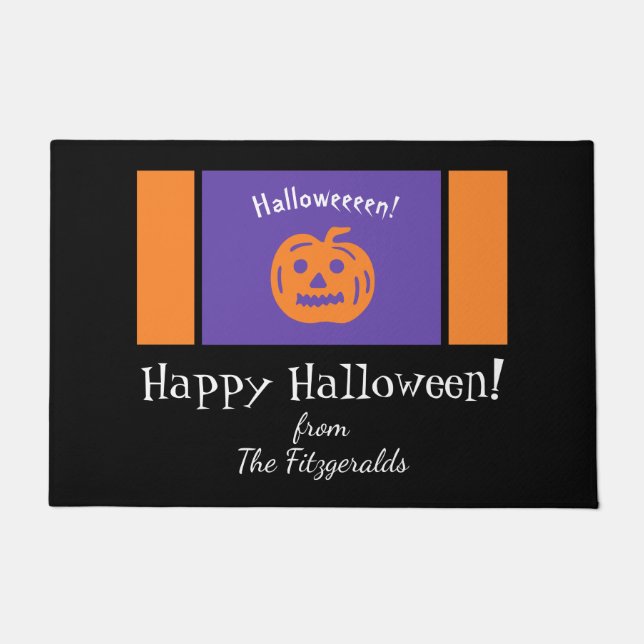 Happy Halloween Pumpkin Family Name Doormat (Front)