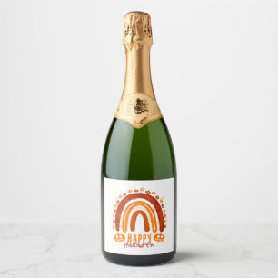 Happy Halloween Pumpkin Funny Halloween Rainbow Sparkling Wine Label