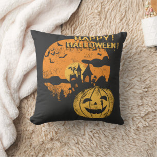 Happy Halloween Pumpkin Funny Spooky Bat Scary Cushion