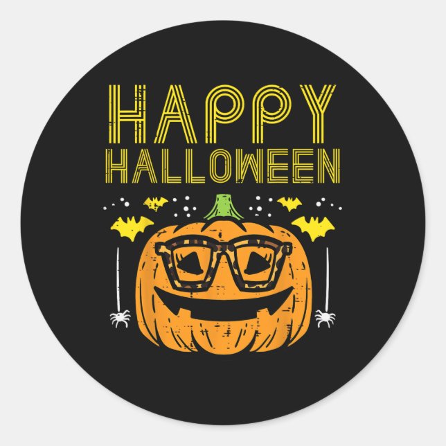 Happy Halloween Pumpkin Glasses Costume Women Girl Classic Round Sticker (Front)