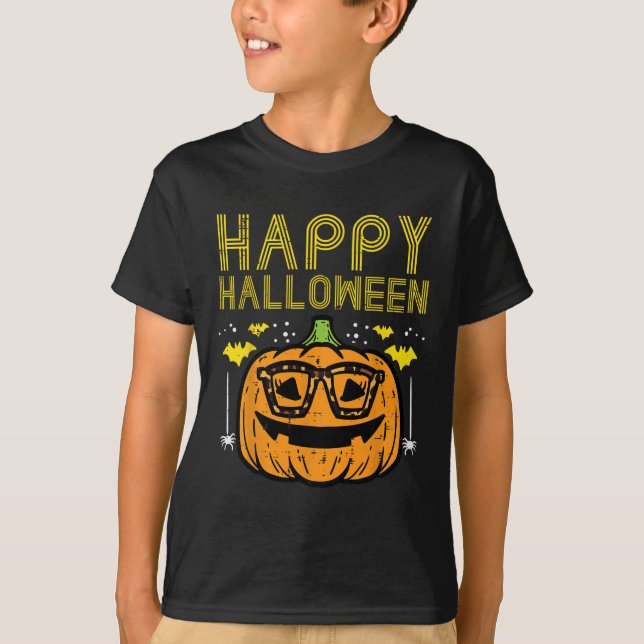 Happy Halloween Pumpkin Glasses Costume Women Girl T-Shirt (Front)