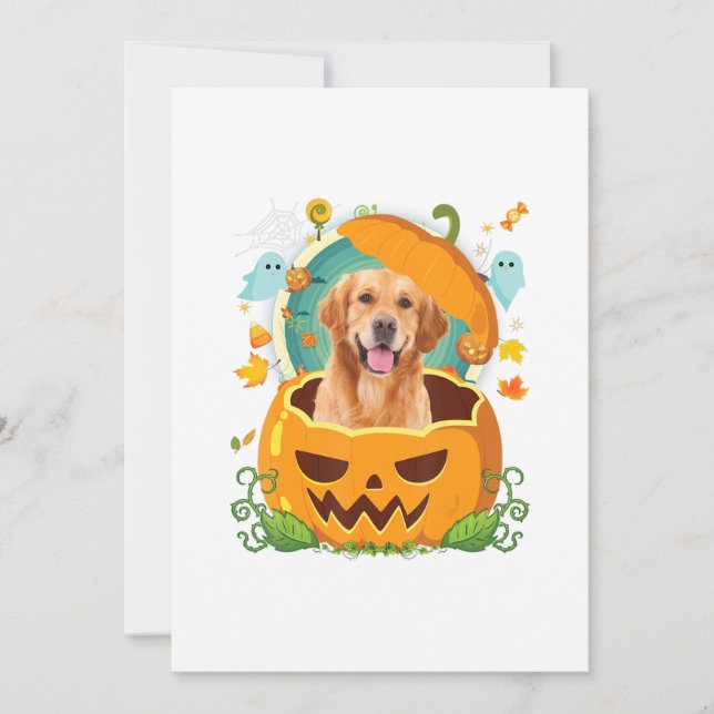 Happy Halloween Pumpkin Golden Retriever Dog Announcement (Front)