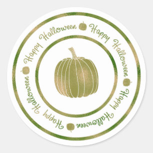 Happy Halloween & Pumpkin Green Shine Glam Trendy Classic Round Sticker