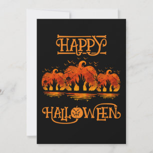 Happy Halloween Pumpkin Hands Bats Cemetery Invitation