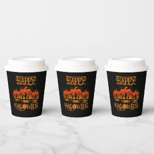 Happy Halloween Pumpkin Hands Bats Cemetery Paper Cups