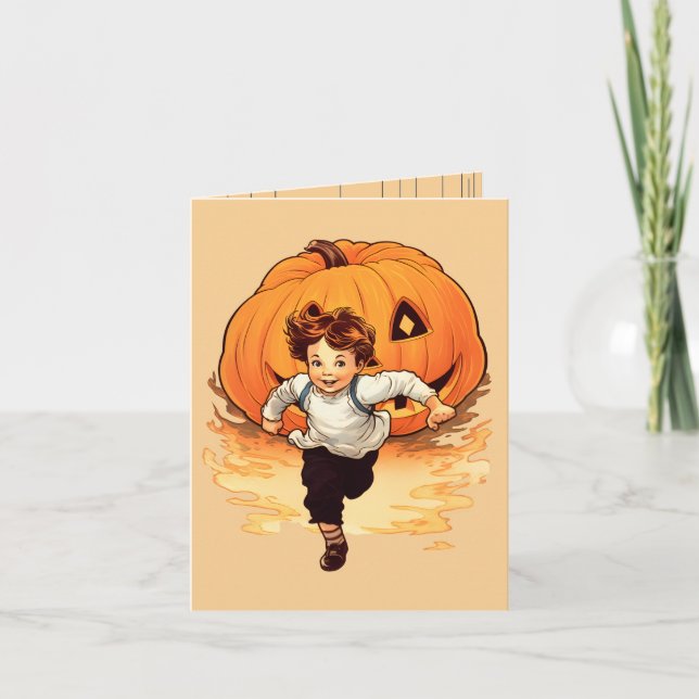 Happy Halloween Pumpkin, Happy Young Boy  Card (Front)