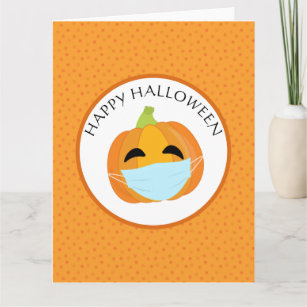 Happy  Halloween Pumpkin in Face Mask 2020 Card