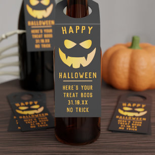 Happy Halloween Pumpkin Jack O Lantern Bottle Tag