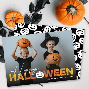 Happy Halloween Pumpkin Jack-O-Lantern Photo Holiday Card