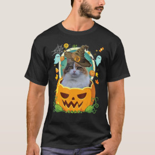 Happy Halloween Pumpkin Manx Cat Witch Cute Hat H T-Shirt