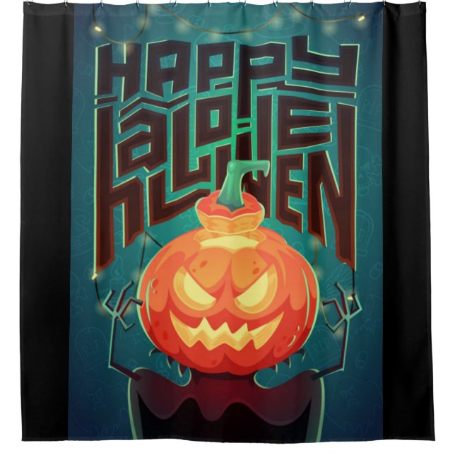 Happy Halloween Pumpkin Monster Shower Curtain (Front)