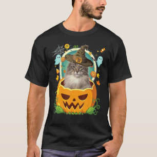 Happy Halloween Pumpkin Norwegian Forest Cat Witch T-Shirt